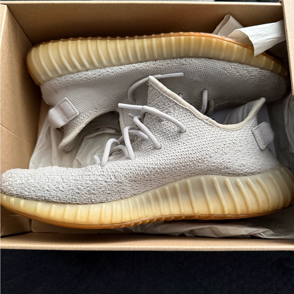 Yeezy Gray and Tan Sneakers